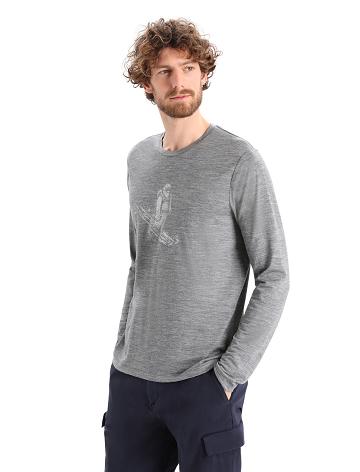 Icebreaker Merino Tech Lite II T-Shirt Skiing Yeti Férfi Long Sleeve Szürke | HU 1227AHKP